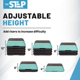 The Step Adjustable High Step Aerobic Platform with 4 Risers - Made in the USA - Teal