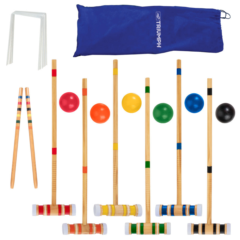 GICO Kwaliteits Croquetset 6x80 Cm - Massief Houten Hamers En Accessoires Voor Tuinspel
