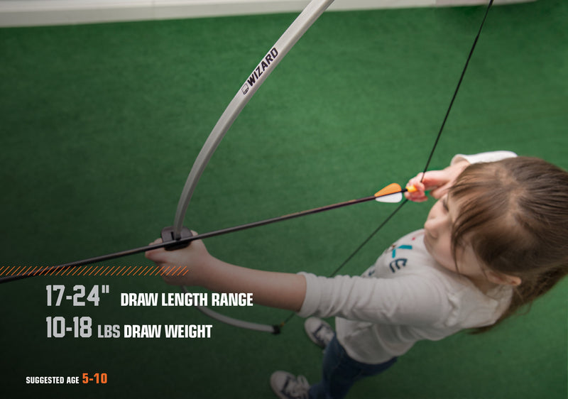 Bear Archery Wizard Youth Bow Set - Youth Recurve Bow - 17-24" Draw Length Range - 10-18 Lbs. Draw Weight - Suggested Age 5-10