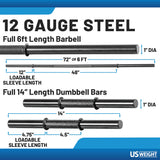 US Weight 105 Pound Barbell Weight Set for Home Gym| Adjustable Weight Set with Two Dumbbell Bars and Full 6 Ft Bar