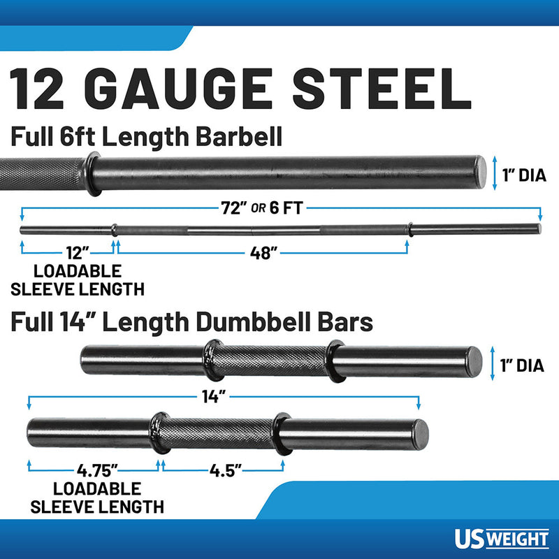 US Weight 105 Pound Barbell Weight Set for Home Gym| Adjustable Weight Set with Two Dumbbell Bars and Full 6 Ft Bar