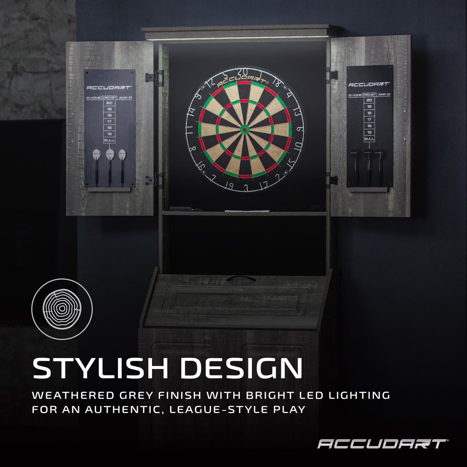 Accudart Standing LED Bristle Cabinet Set | Escalade Sports