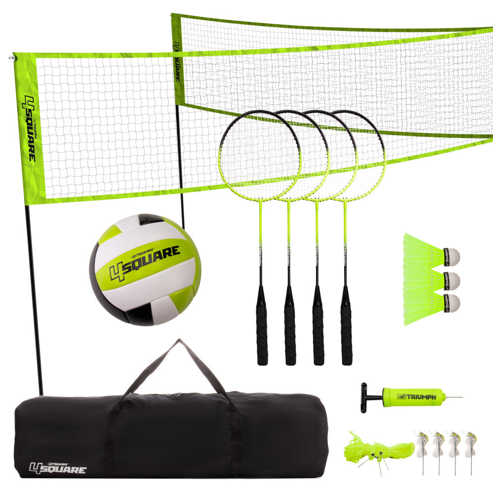 Franklin Sports Volleyball And Badminton Starter Set - Volleyball, Pump, Badminton Rackets, Birdies, Net, And Adjustable Polls - Beach Or Backyard Setup | Franklin Sports