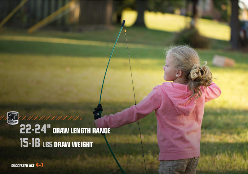Bear Archery Goblin Youth Bow Set - Youth Archery - 22-24" Draw Length Range - 15-18 Lbs. Draw Weight - Suggested Age 4-7
