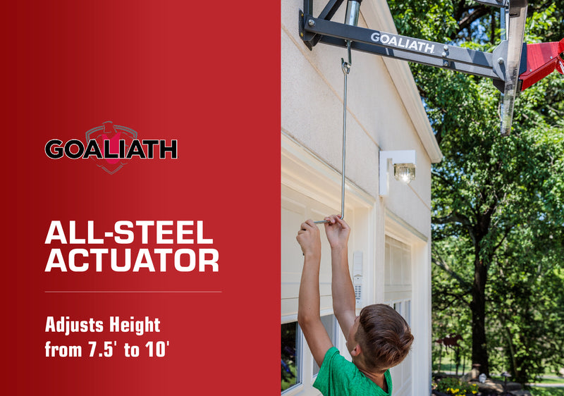 Goaliath Wallmount Basketball Hoop - 54" GoTek Basketball Goal - All-Steel Actuator - Adjusts Height from 7.5' to 10' 