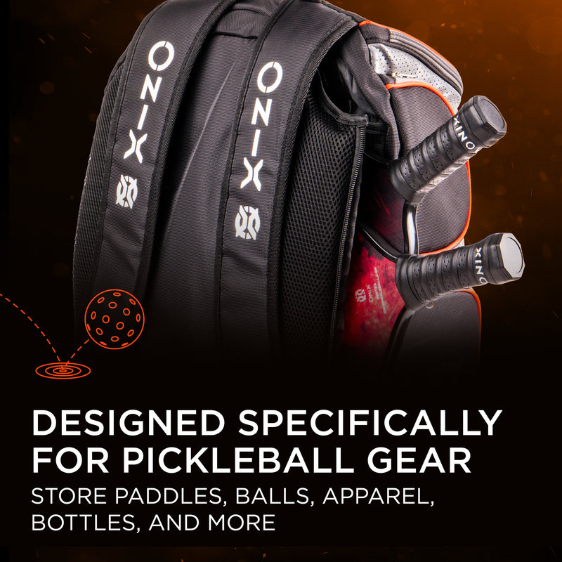 ONIX Pickleball Backpack - Orange and Black Pickleball Bag - Desiged Specifically for Pickleball Gear Stores Paddles, Balls, Apparel, Bottles, and More