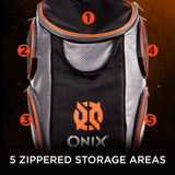 ONIX Pickleball Backpack - Orange and Black Pickleball Bag - 5 Zippered Storage Areas