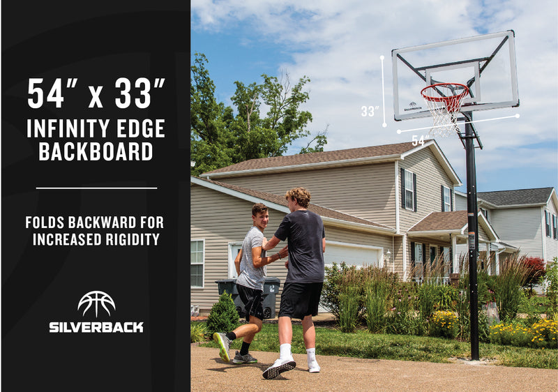 Silverback In Ground Basketball Hoop - NXT 54" x 33" Infinity Edge Backboard - Folds Backward for Increased Rigidity