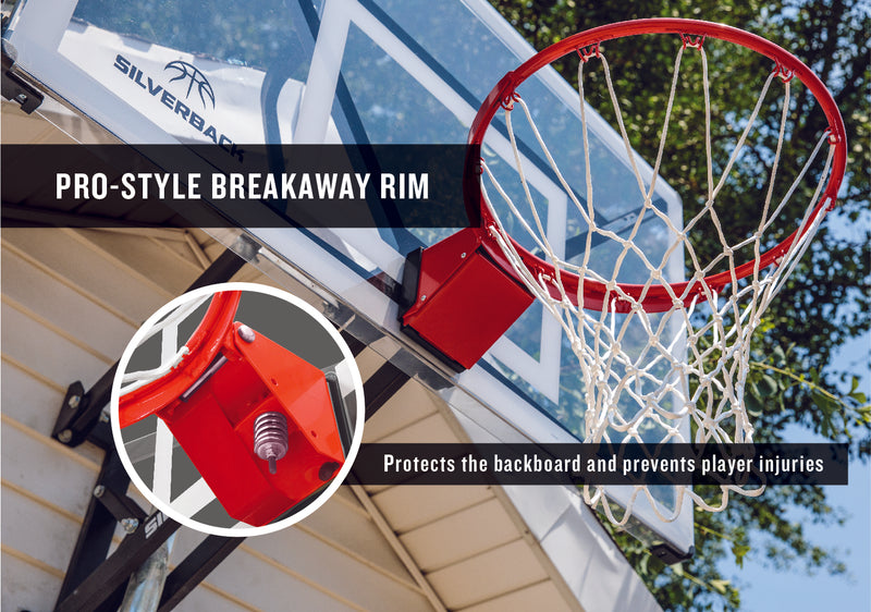 Silverback Wallmount Basketball Hoop - 54" NXT Basketball Goal - Pro Style Breakaway Rim - Protects the backboard and prevents player injuries